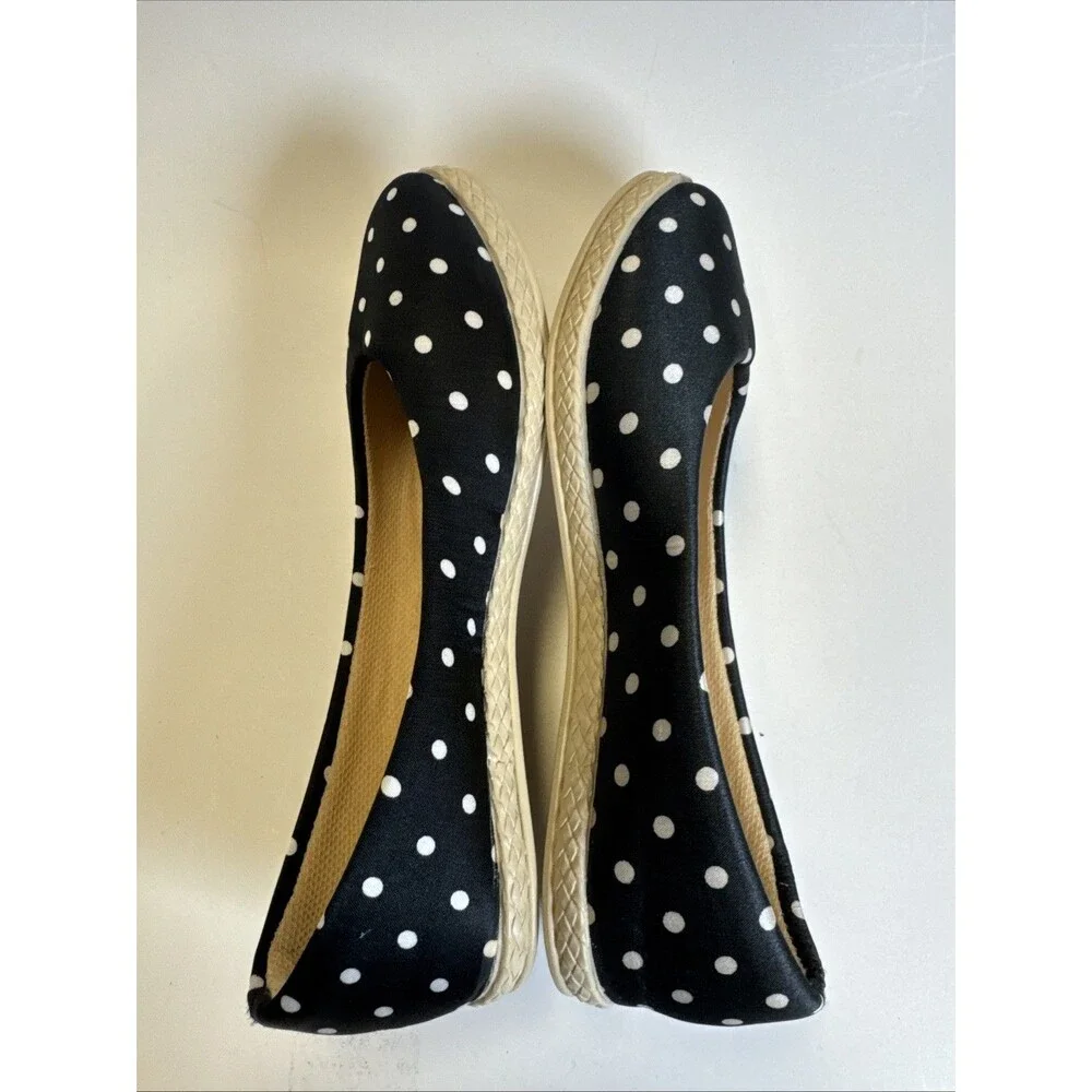 Ficare Nottingham Black White Polka Dot Scallop Espadrilles Sz 4.5